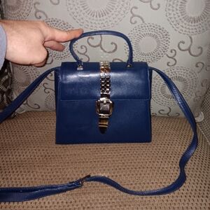 Versace Vintage Blue Leather Crossbody Bag